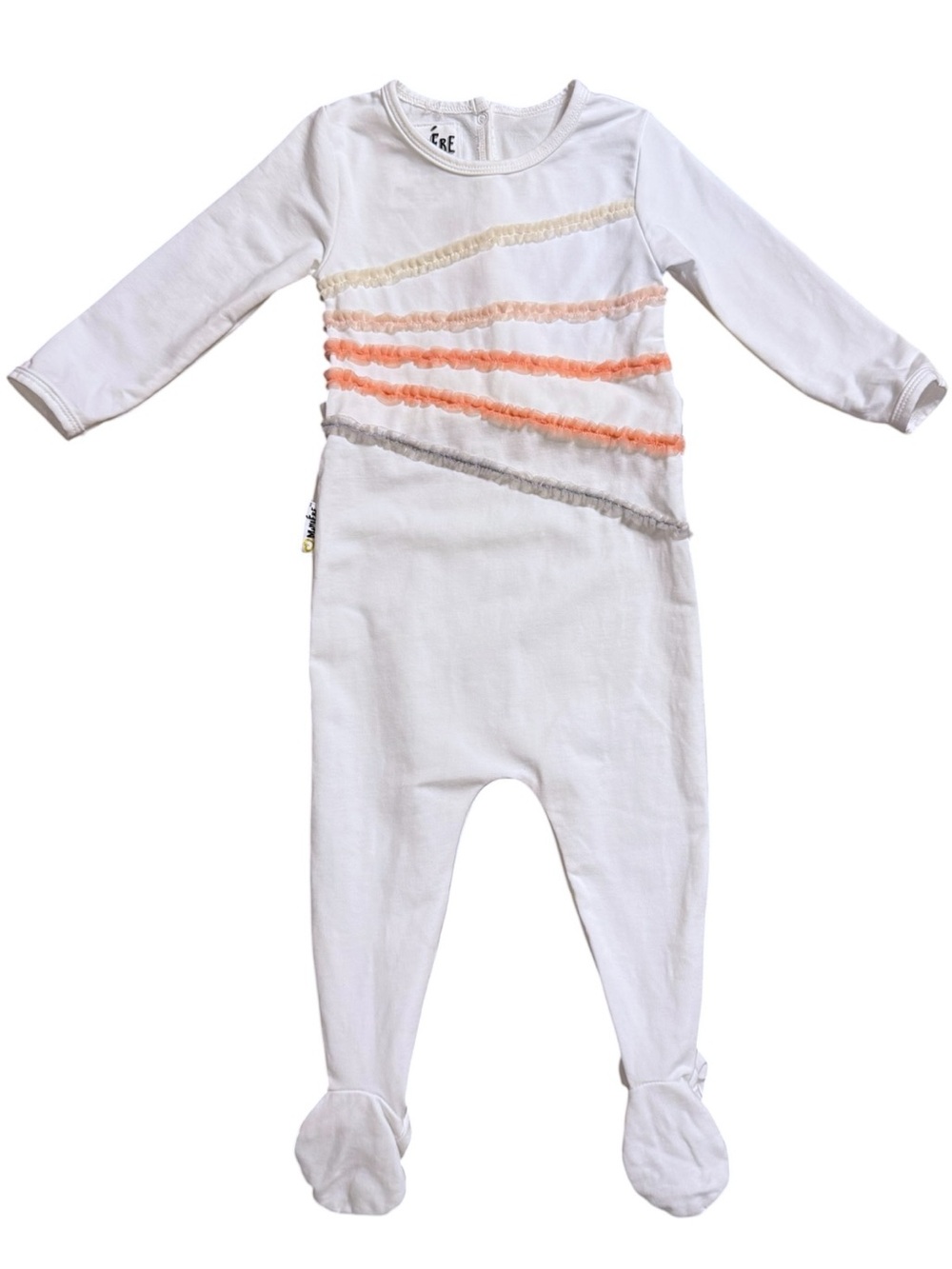 Manière Child Organic Cotton Ruffle Footed Sleeper 18M White Pink